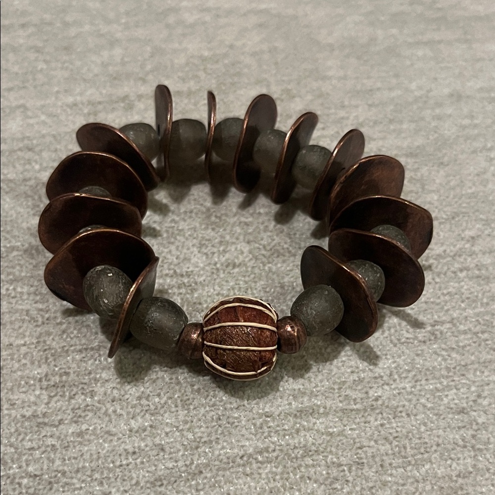 Copper and Gray glass Beaded Bracelet